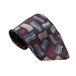 XMI Vintage Red, Blue & Tan Men's Geometric Silk Tie